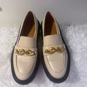 Tory Burch Cream Loafers with Gold Chain